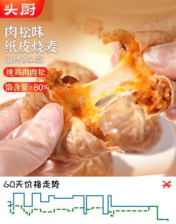 【9折】头厨纸皮烧麦肉松味烧卖480g共8个 学生早餐食品半成品速冻https://u.jd.com/UrWUFgd----部分有货 | 下1件最优到手单价：21.9 -> 【19.9】