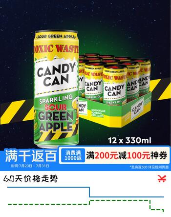 【6折】CANDY CANX ToxicWaste联名款青苹果汽水整箱330ml12进口生日礼物碳酸饮料https://u.jd.com/UrCpykX----普遍有货 | 下3件最优到手单价：49.5 -> 【33】