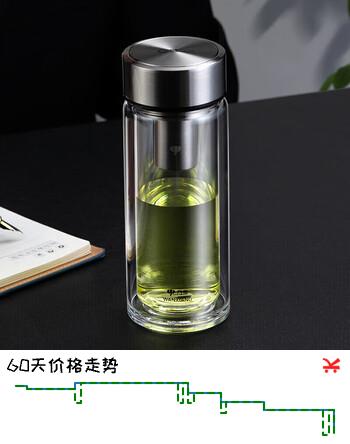 万象（WANXIANG）双层玻璃杯V304R钛银色480ML大容量泡茶杯商务办公带滤网水杯