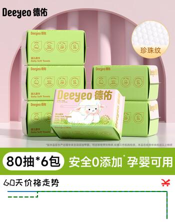 德佑婴儿绵柔巾洗脸巾干湿两用一次性洁面巾加大加厚咩咩巾80抽*6包