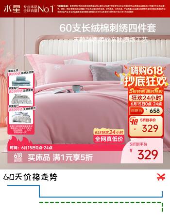 水星家纺四件套床上60支长绒棉纯棉100%全棉被套床笠双人轻奢高级1.5m床天鹅家居馆