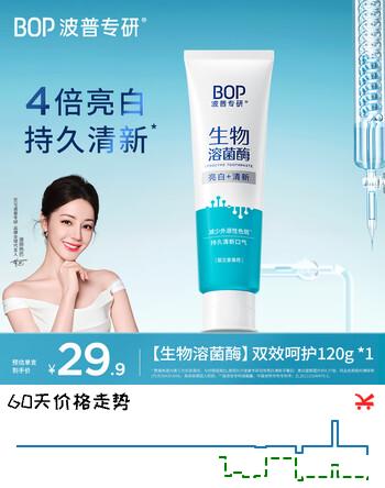 波普专研（bop）迪丽热巴同款生物溶菌酶牙膏亮白牙齿持久清新口气亮白成人120g