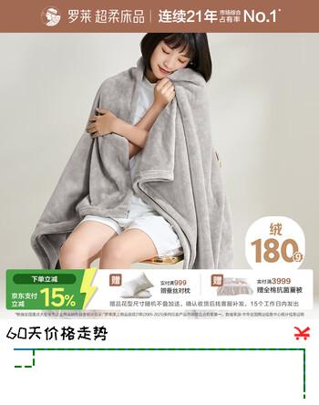 【7折】罗莱家纺 A类法兰绒毯毛毯被子沙发毯纯色午睡秋冬 灰96140cmhttps://u.jd.com/xguiwkD----普遍有货 | 下3件最优到手单价：99.18 -> 【72.33】