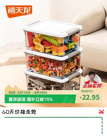 禧天龙桌面收纳盒多功能透明收纳盒带盖玩具零食储物盒 烟熏灰3升3个装