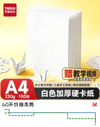 天章 （TANGO）硬卡纸A4彩纸230g加厚打印纸白色封面幼儿园学生手工绘画纸彩色手工DIY折剪纸100张/包