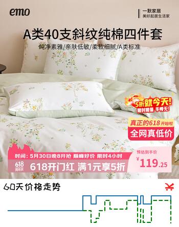 一默四件套纯棉春秋四季全棉双人床品套装被套床单枕套100%纯棉四件套 纯棉 40支 嫩芽绿 床单款 （被套200*230cm）
