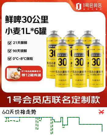 【7折】鲜啤30公里甄选小麦鲜啤酒1L6罐精酿啤酒 冷链配送 小麦白啤 一号店定制款https://u.jd.com/UDZKZn2----部分有货 | 下1件最优到手单价：139 -> 【109】