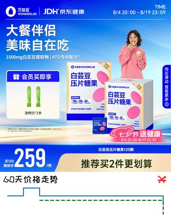 【7折】万益蓝WONDERLAB 白芸豆PRO专业版压片糖果 膳食纤维大餐120片https://u.jd.com/UDJwK4B----普遍有货 | 下2件最优到手单价：239.25 -> 【176.8】