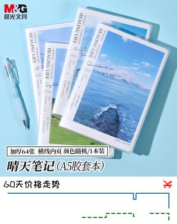 【7折】晨光（M&G）文具A5/64张胶套本 笔记本本子记事本高颜值日记本错题本 晴天笔记随机1本APNGC077开学必备https://u.jd.com/k6Zd20E----普遍有货 | 下3件最优到手单价：2.76 -> 【2.2】