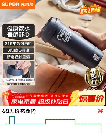 苏泊尔（SUPOR）电水壶 烧水杯便携式家用旅行316不锈钢电热杯0.3L  旅行 办公室养生 SW-03T01D 丹宁蓝