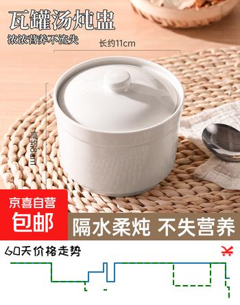 瓦罐陶瓷炖盅家用隔水带盖燕窝蒸蛋盅碗煲汤内胆沙县酒店商用炖罐 白色【直筒炖盅】单个装 500ml