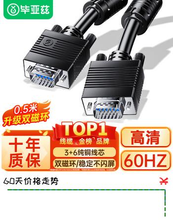 毕亚兹  工程级VGA线 高清0.5米 vga3+6 投影仪线电脑显示器连接线 电脑电视电脑显示器视频线 针/针 