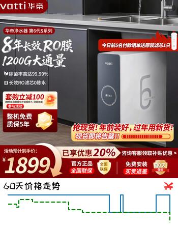 华帝（VATTI） 净水器母婴家用1200G流速0阻垢剂进口活性炭8年RO反渗透厨房台下式直饮过滤净水机s1000 1200G流速体验8年长效直饮净水器