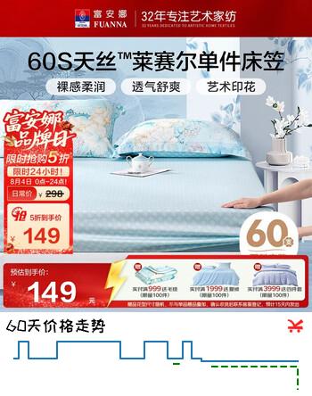 【5折】富安娜 60s莱赛尔天丝凉感单件床笠罩 夏季裸感床垫保护套 180200cm 蓝https://u.jd.com/U6rrtzd----普遍有货 | 下1件最优到手单价：268 -> 【149】