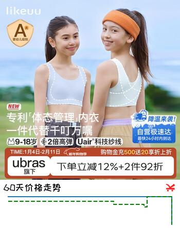 like uu儿童内衣女童发育期体态管理内衣初高中学生粉底液隐形少女文胸