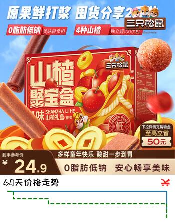 三只松鼠山楂聚宝盒1kg超100包果丹皮山楂片蜜饯果干童年休闲零食送礼