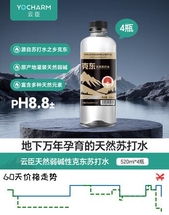 云臣（Yocharm）克东天然弱碱苏打水无糖无汽PH8.8±520ml*4瓶商务解酒塑膜