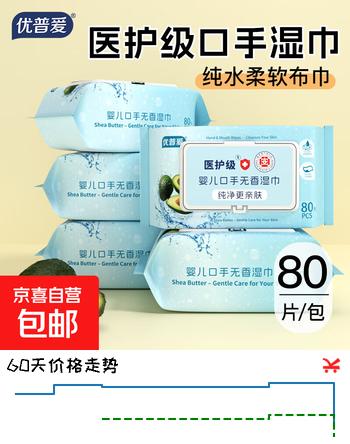 优普爱婴儿口手湿巾80抽医护级认证EDI纯水牛油果滋润亲肤 80抽*1包