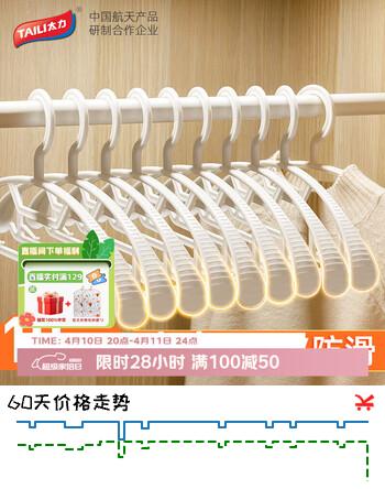 太力衣架无痕塑料衣服架晾衣架宽肩防滑衣服挂衣柜衣架衣撑子10只