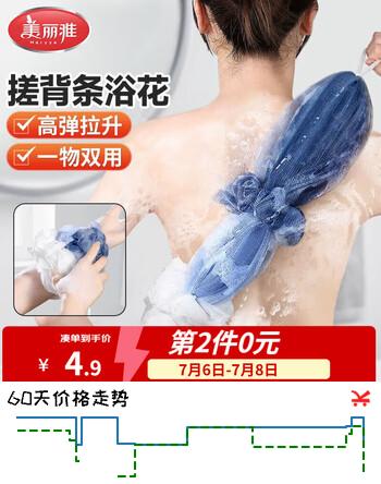 美丽雅浴花长条沐浴球搓澡巾洗澡泡沫球不散男女士可拉伸通用拉背条后背