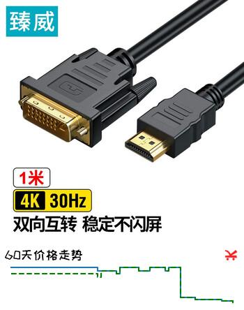 臻威（ZHENWEI）HDMI转DVI转换线DVI转HDMI转接头高清双向互转视频线电脑连接线 HDMI转DVI 1M