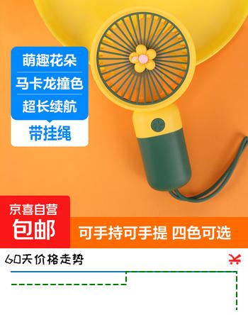 电风扇小风扇手持风扇usb风扇充电便携式挂绳随身风扇可爱卡通静音 小花款-柠檬黄