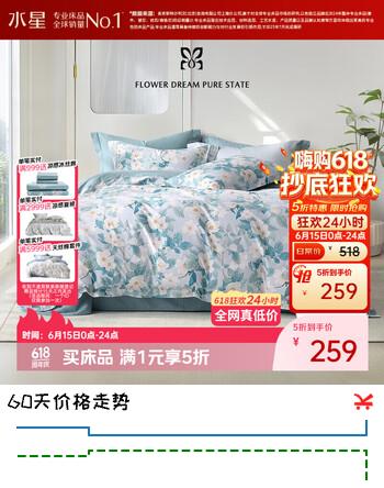 水星家纺床上四件套天丝™棉被套莱赛尔a类夏天套件床单款1.5x2米床-山茶