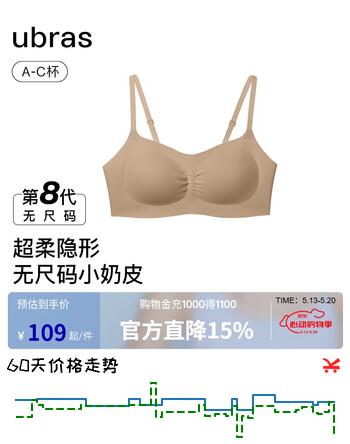 ubras虞书欣同款无尺码小奶皮轻褶低领舒适隐形无痕文胸罩内衣女情人节