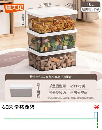 禧天龙（Citylong）多功能收纳盒化妆品收纳盒桌面收纳盒带盖厨房整理箱 白色盖透灰收纳盒3个装