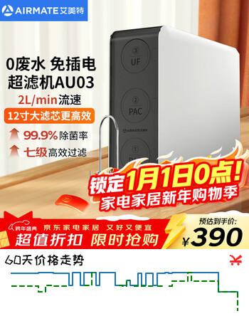 艾美特（AIRMATE）净水器家用厨下式直饮机 自来水过滤器不用插电0陈水无桶式超滤器机AU03免费安装