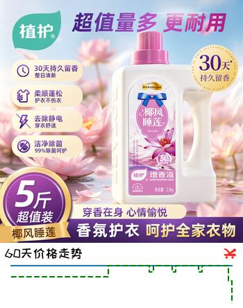 【5折】植护增香液柔顺剂2.5kg 椰风睡莲 浓香除菌防静电 洗衣液搭档柔顺剂https://u.jd.com/9G9lTb5----普遍有货 | 下2件最优到手单价：33.93 -> 【19.95】