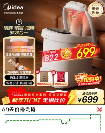 美的（Midea）泡脚桶杀菌足浴盆加热远红外暖膝自动按摩保暖洗脚盆喷淋新年礼物生日送男女友长辈 ZL505