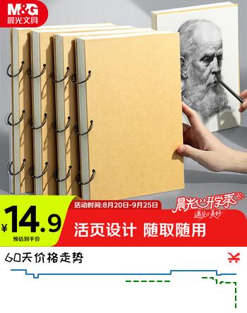 【5折】晨光（M&G）文具活页环扣牛皮素描本A4/60页 专业美术速写本素描纸侧翻绘画初学 开学礼物 SA4299BChttps://u.jd.com/kgoVQyS----普遍有货 | 下6件最优到手单价：14.49 -> 【8.22】
