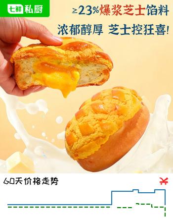 七鲜私厨港式爆浆芝士菠萝包480g4个早餐面包蛋糕儿童零食方便速食