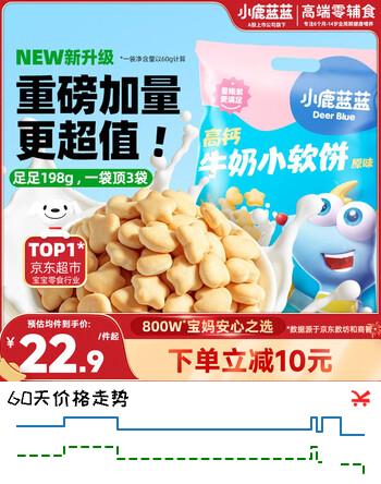 小鹿蓝蓝 热门商品高钙牛奶小软饼宝宝零食儿童零食奶香原味 超值装198g