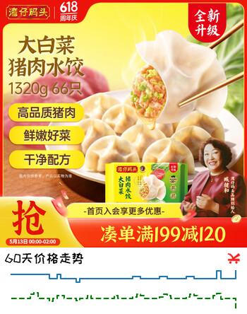 湾仔码头大白菜猪肉水饺1320g66只早餐夜宵速冻饺子面点生鲜半成品