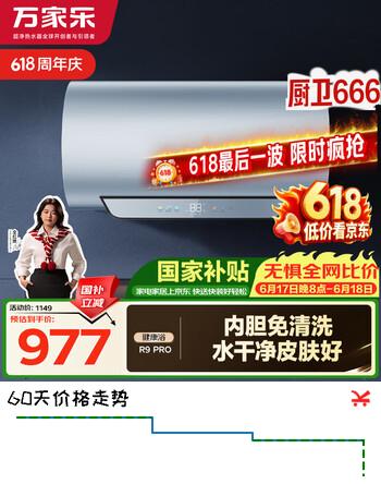 万家乐全红婵推荐超净R9 PRO国家补贴 内胆免清洗一级能效 储水式家用洗澡上门安装 80升电热水器