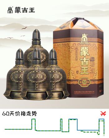 蒙古王 白酒 浓香型纯粮食酒 高度白酒礼盒整箱桶装  52度金帐  500ml*4