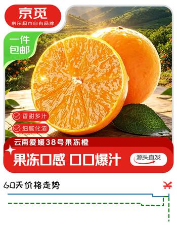 【8折】京觅云南爱媛38号果冻橙4.5斤 果径80mm新鲜水果 源头直发包邮https://u.jd.com/xgVMmKJ----多半有货 | 下1件最优到手单价：35.56 -> 【29.9】