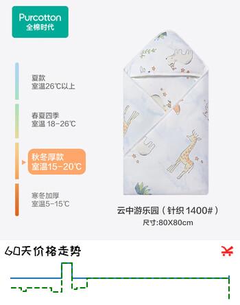 全棉时代婴儿包被纯棉宝宝包被产房襁褓被子包单巾睡袋保温透气秋冬 【秋冬款】云中游乐园  80×80cm