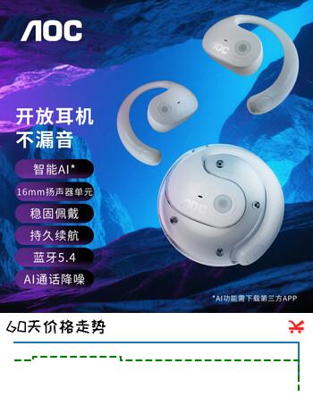 AOC小椰球挂耳式蓝牙耳机AI智能无线耳机 智能助手会议录音翻译适用安卓苹果 游戏耳机 ACD1504AWT白