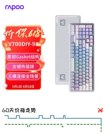 雷柏（Rapoo）V700DIY-98升级款 三模客制化无线机械键盘gasket结构7层填充消音全键热插拔键盘 蓝灰粉(弹白轴)