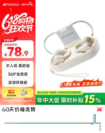 山水（SANSUI）【久戴也舒适】W90蓝牙耳机不入耳开放式骨传导概念无线耳夹式夹耳运动适用于华为小米苹果白