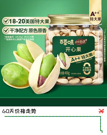 【6折】百草味本味甄果系列-开心果400g（罐装）https://u.jd.com/kDHfYva----多半有货 | 下4件最优到手单价：99 -> 【60.9】