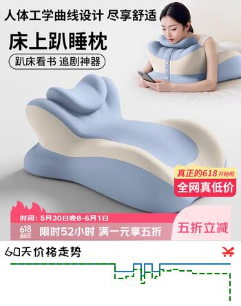 艾薇 床上趴睡夜猫枕趴睡枕靠枕躺着玩手机枕头护颈枕【带小枕】 米蓝