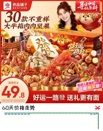 【2折】良品铺子好运一路發零食大礼包休闲零食礼盒送女友礼物团购礼品3117ghttps://u.jd.com/UGeexm9----多半有货 | 下1件最优到手单价：159 -> 【47.31】
