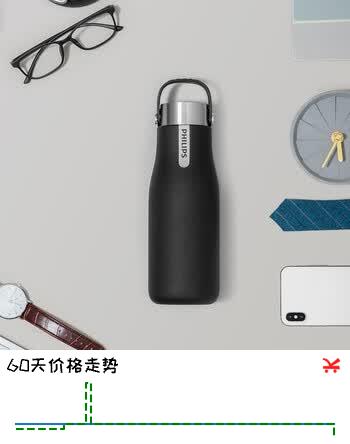 飞利浦（PHILIPS）保温杯 304不锈钢UC杀菌水杯 磁吸充电便携消毒智能杯  黑色350ml