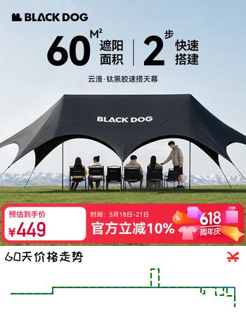 black dog黑狗钛黑胶天幕无风绳户外露营帐篷遮阳棚防晒防雨凉棚 中号26㎡