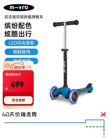【8折】micro迈古儿童滑板车2-5岁小孩户外踏板童车滑滑车 蓝色-LED轮https://u.jd.com/F6schq7----普遍有货 | 下1件最优到手单价：525 -> 【439】