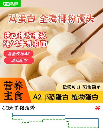 七鲜私厨 A2牛乳椰粉全麦馒头800g（24只）五谷丰登儿童早餐杂粮植物基